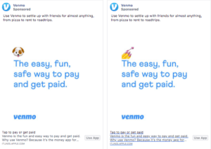 Venmo Facebook Ad comparisons