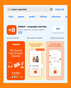 Babbel’s Custom Product Page for “learn Spanish”. Now and organic ASO strategy.